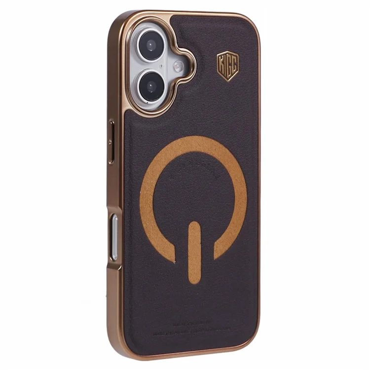 KIGC For iPhone 16 Case Compatible with MagSafe Leather+PC+TPU Back Cover - Titanium Gold