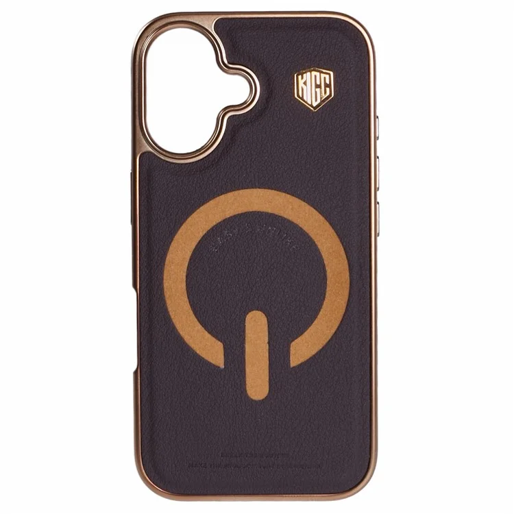 KIGC For iPhone 16 Case Compatible with MagSafe Leather+PC+TPU Back Cover - Titanium Gold