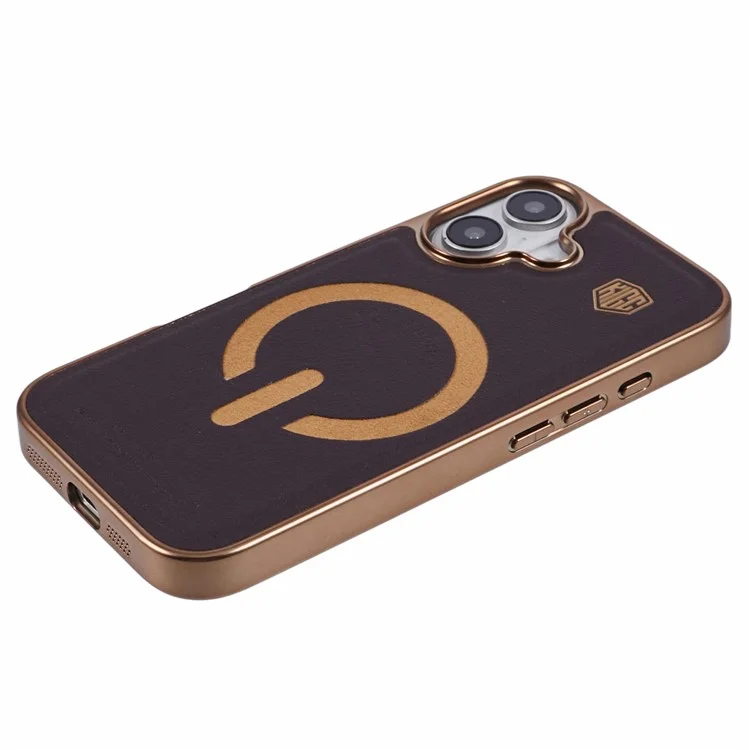 KIGC For iPhone 16 Case Compatible with MagSafe Leather+PC+TPU Back Cover - Titanium Gold