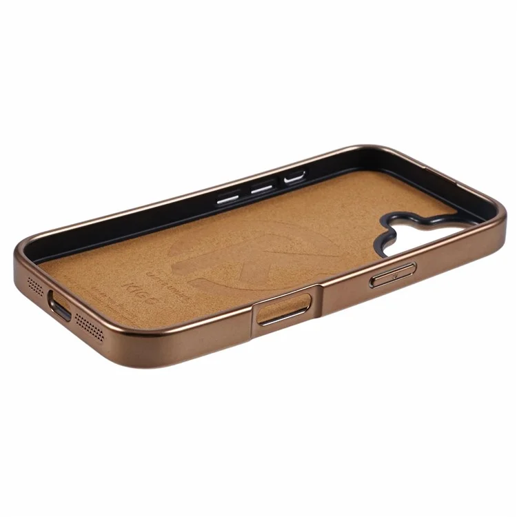 KIGC For iPhone 16 Case Compatible with MagSafe Leather+PC+TPU Back Cover - Titanium Gold