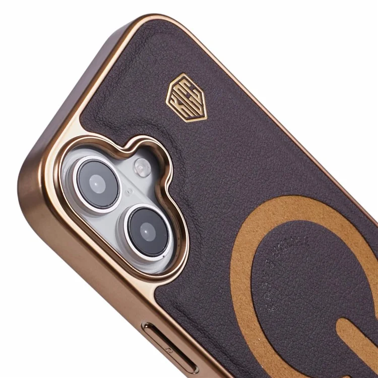 KIGC For iPhone 16 Case Compatible with MagSafe Leather+PC+TPU Back Cover - Titanium Gold