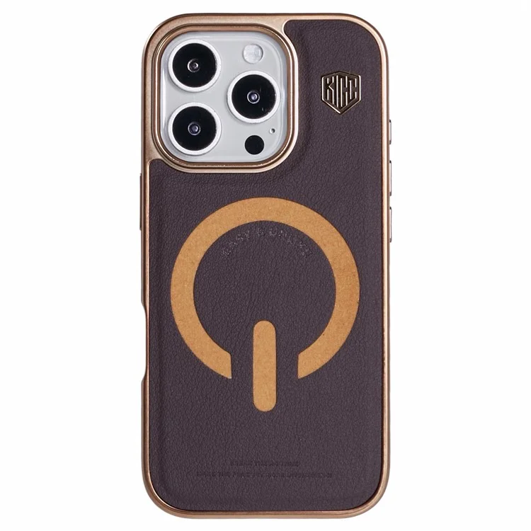 Funda para iPhone 16 Pro compatible con MagSafe de cuero + PC + TPU, color oro titanio