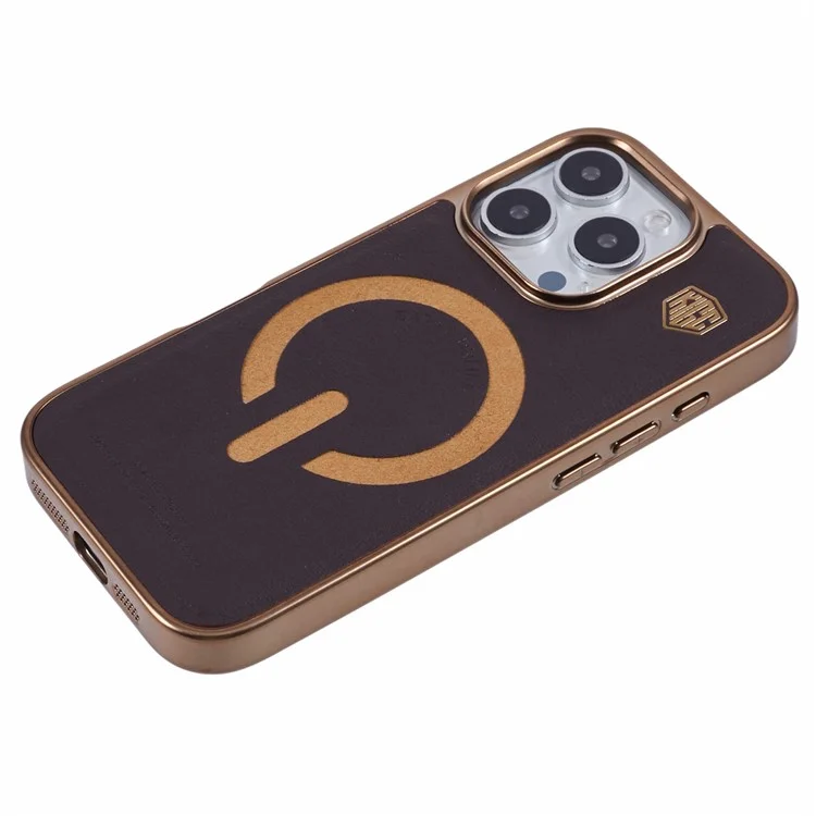 Funda para iPhone 16 Pro compatible con MagSafe de cuero + PC + TPU, color oro titanio