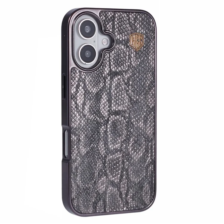 Capa para iPhone 16 KIGC compatível com MagSafe, textura de cobra, cobertura traseira de couro + PC + TPU - Cinza
