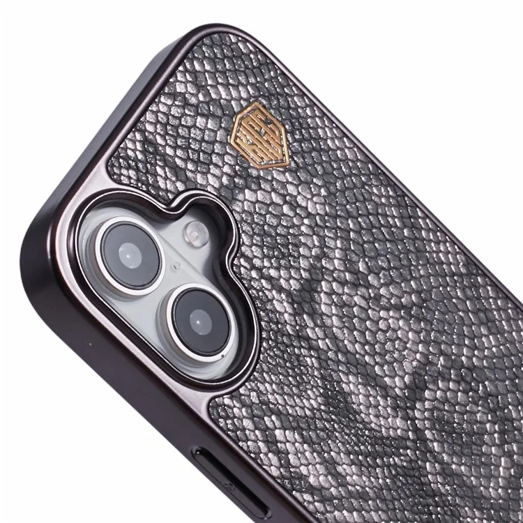 Capa para iPhone 16 KIGC compatível com MagSafe, textura de cobra, cobertura traseira de couro + PC + TPU - Cinza