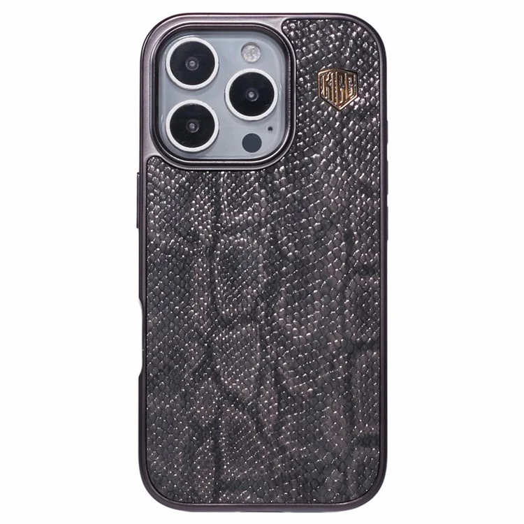 Capa para iPhone 16 Pro compatível com MagSafe, textura de cobra, couro + PC + TPU - Cinza