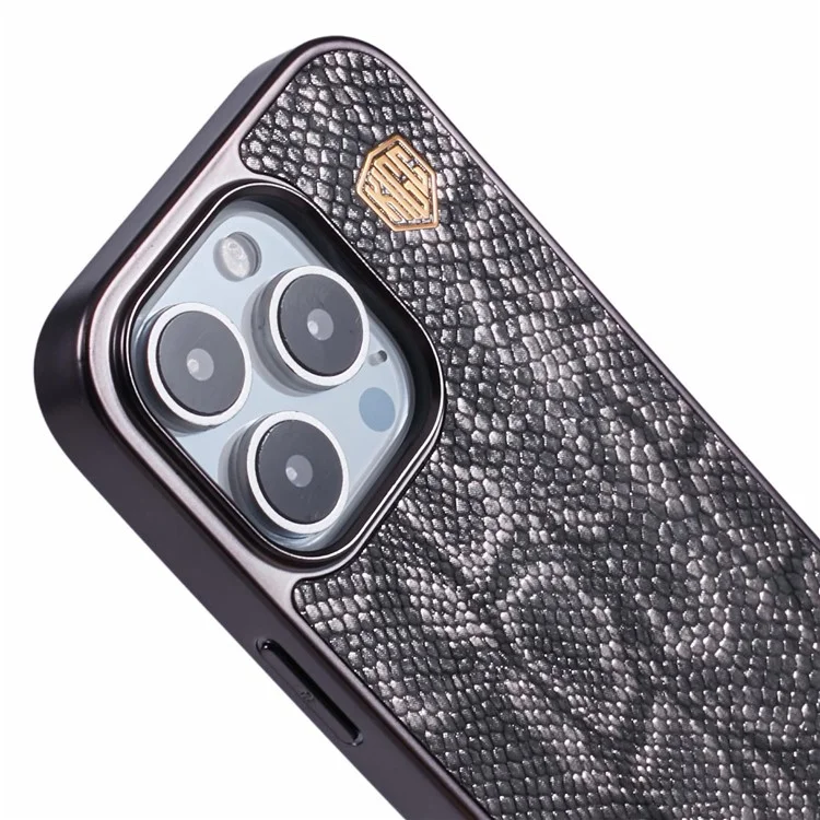 Capa para iPhone 16 Pro compatível com MagSafe, textura de cobra, couro + PC + TPU - Cinza