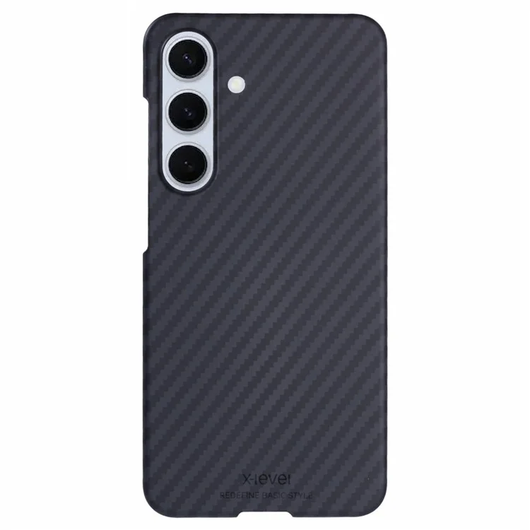 CUSTODIA PER SAMSUNG GALAXY S25 LEVEL CON PROTEZIONE FOTOCAMERA, COVER RIGIDA IN PC CON TEXTURE IN FIBRA DI CARBONIO