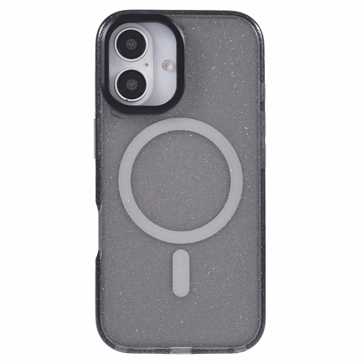 Funda para iPhone 16 compatible con MagSafe, diseño de resina epoxi con soporte, cubierta trasera de TPU+PC - Negro