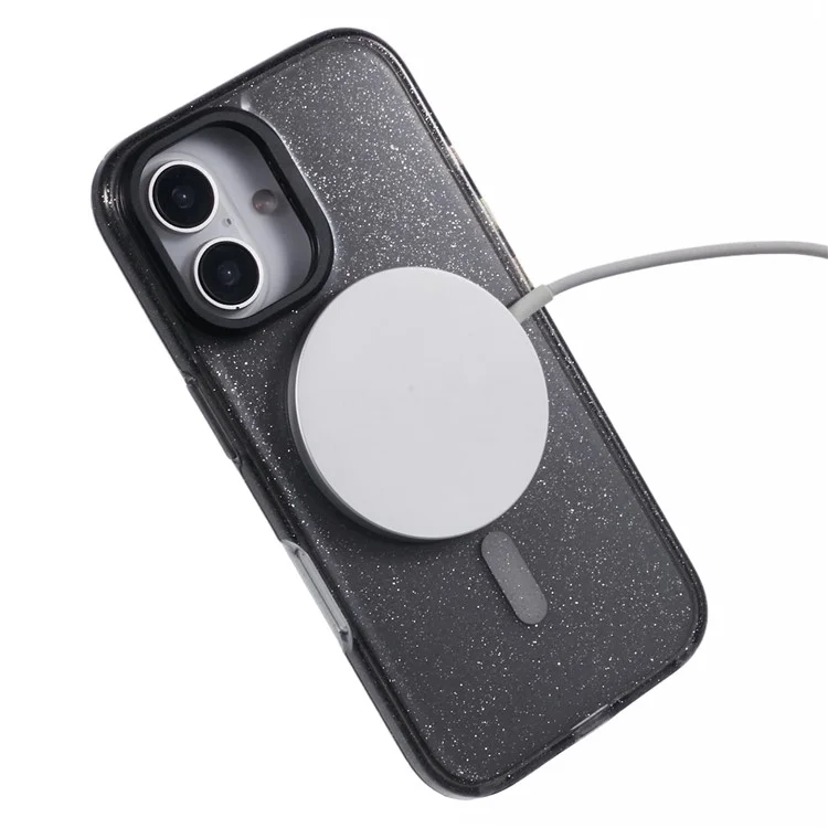 Funda para iPhone 16 compatible con MagSafe, diseño de resina epoxi con soporte, cubierta trasera de TPU+PC - Negro