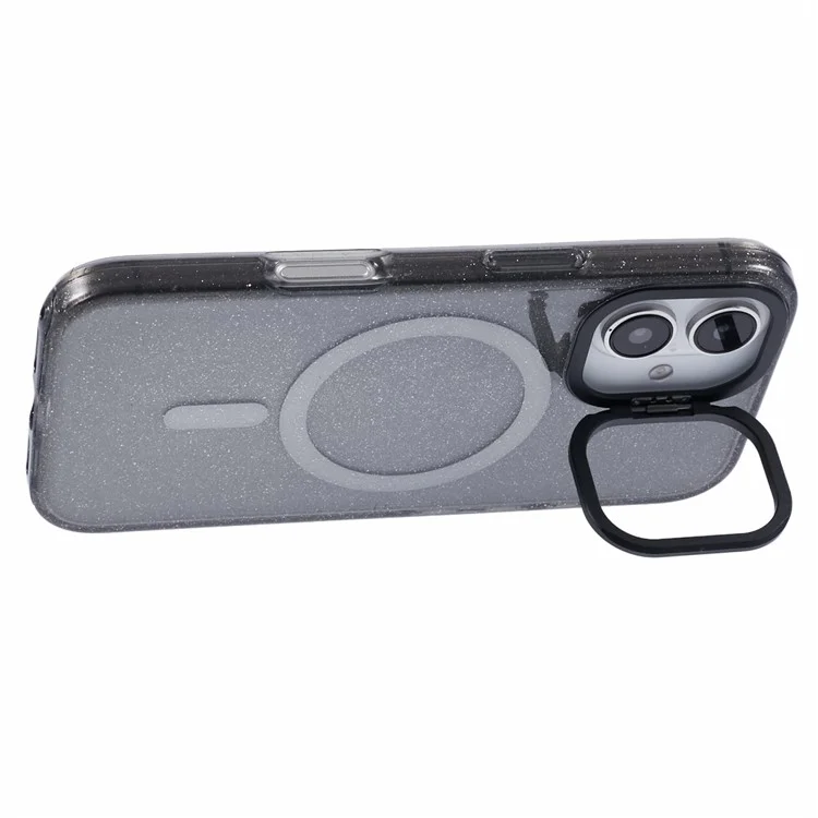 Funda para iPhone 16 compatible con MagSafe, diseño de resina epoxi con soporte, cubierta trasera de TPU+PC - Negro