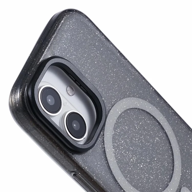 Funda para iPhone 16 compatible con MagSafe, diseño de resina epoxi con soporte, cubierta trasera de TPU+PC - Negro