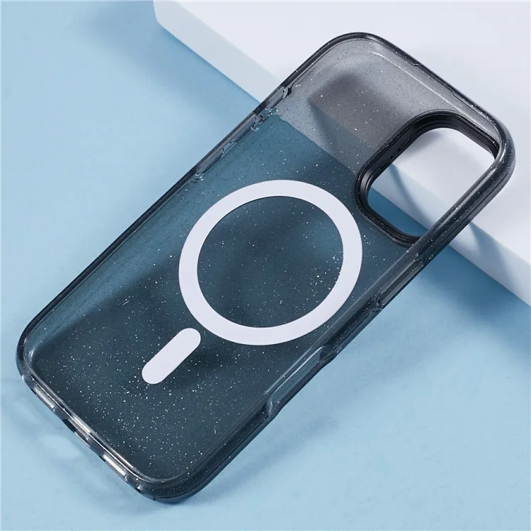 Funda para iPhone 16 compatible con MagSafe, diseño de resina epoxi con soporte, cubierta trasera de TPU+PC - Negro