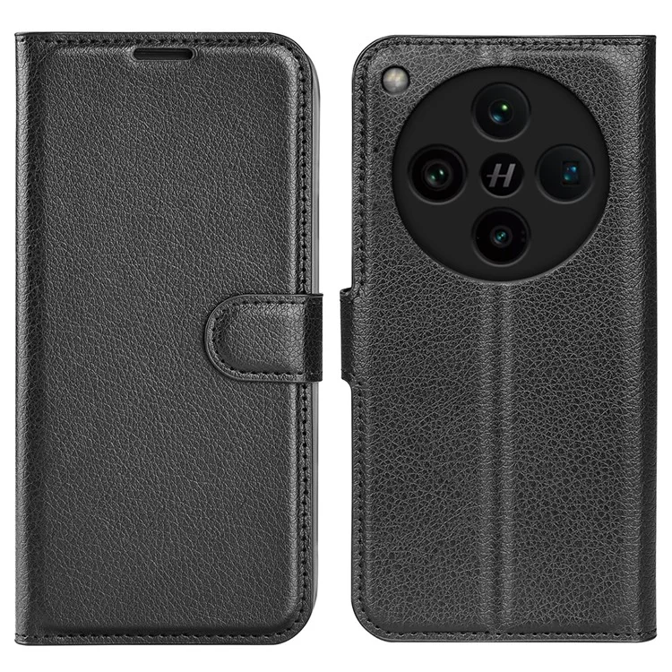 Coque pour Oppo Find X8 Pro 5G, texture de litchi, étui portefeuille antichoc en cuir - Noir