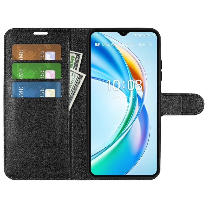 Futerał do Honor X5b, futerał skórzany z fakturą licha, wodoszczelny, z portfelem - czarny
