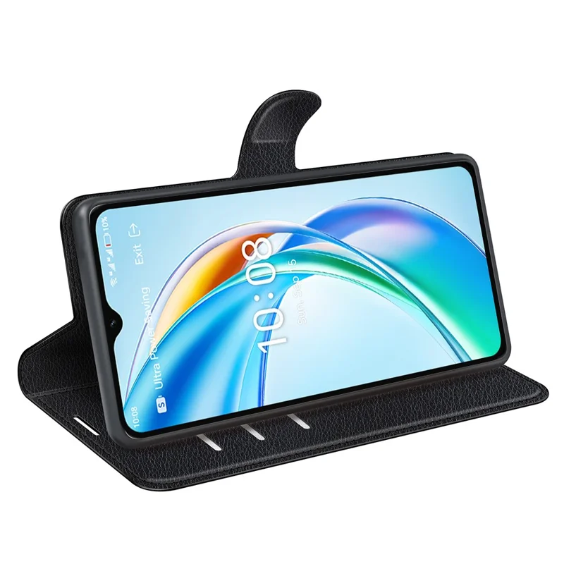 Futerał do Honor X5b, futerał skórzany z fakturą licha, wodoszczelny, z portfelem - czarny