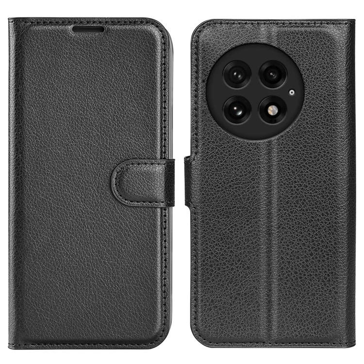 Funda para OnePlus 13 con textura de litchi, a prueba de golpes, de piel y billetera - Negro