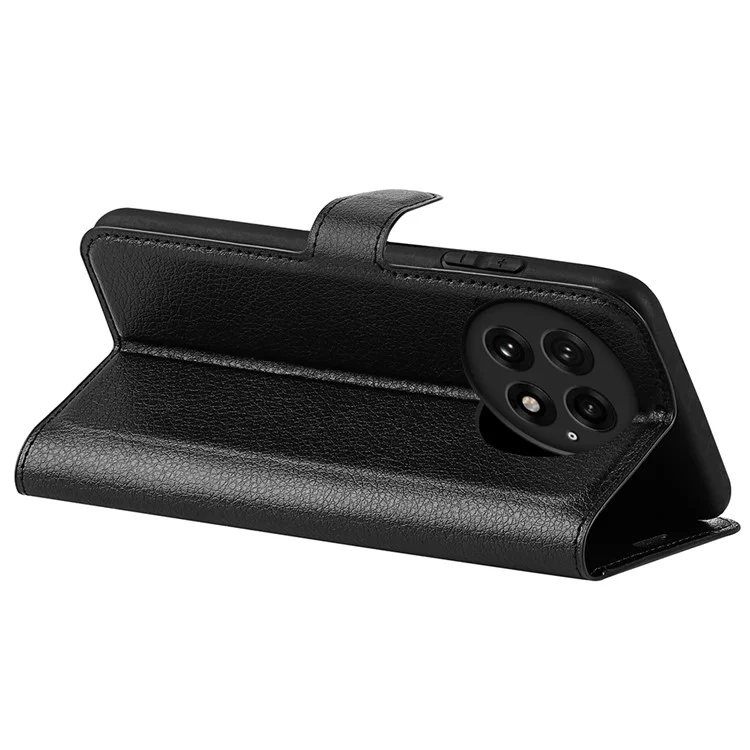 Funda para OnePlus 13 con textura de litchi, a prueba de golpes, de piel y billetera - Negro