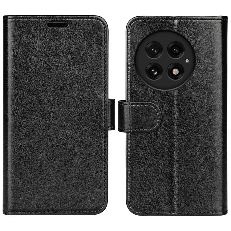 Für OnePlus 13 Wallet Case Crazy Horse Textur Ständer Leder Handyhülle - Schwarz