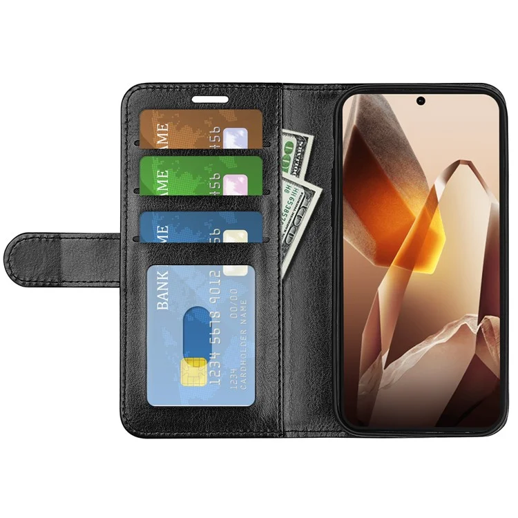 Für OnePlus 13 Wallet Case Crazy Horse Textur Ständer Leder Handyhülle - Schwarz