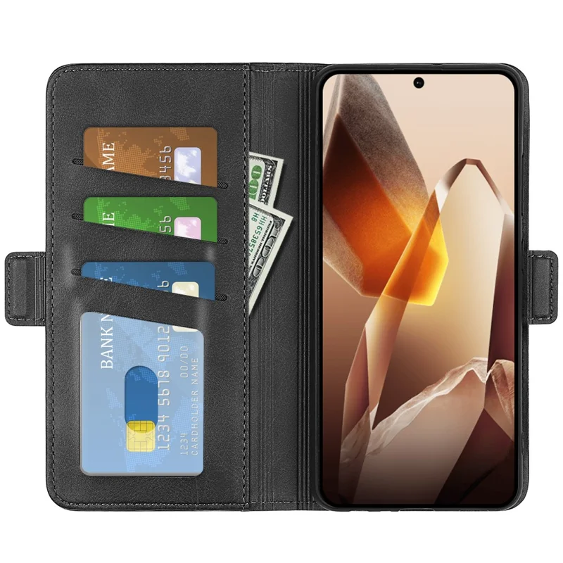 Per OnePlus 13 Stand Case Custodia in pelle con texture vitello Custodia per telefono - Nero