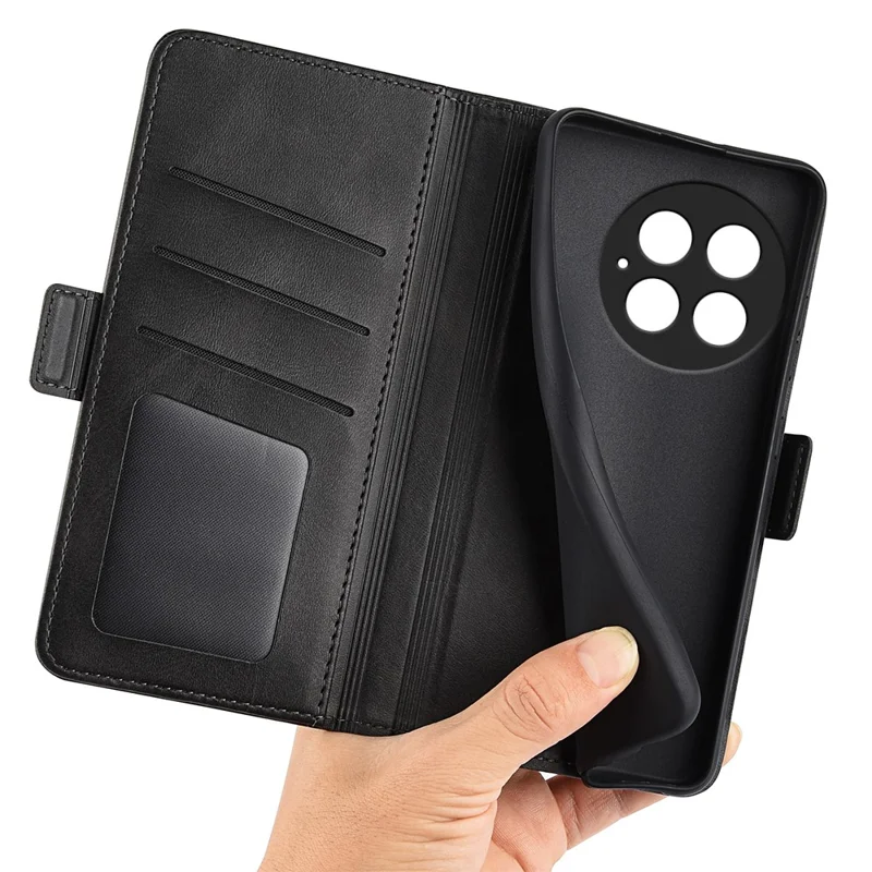 Per OnePlus 13 Stand Case Custodia in pelle con texture vitello Custodia per telefono - Nero