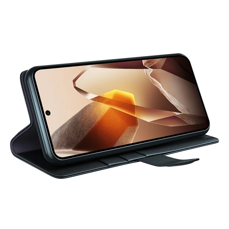 Capa para OnePlus 13 de couro legítimo com divisão, compartimento para cartões - Preto