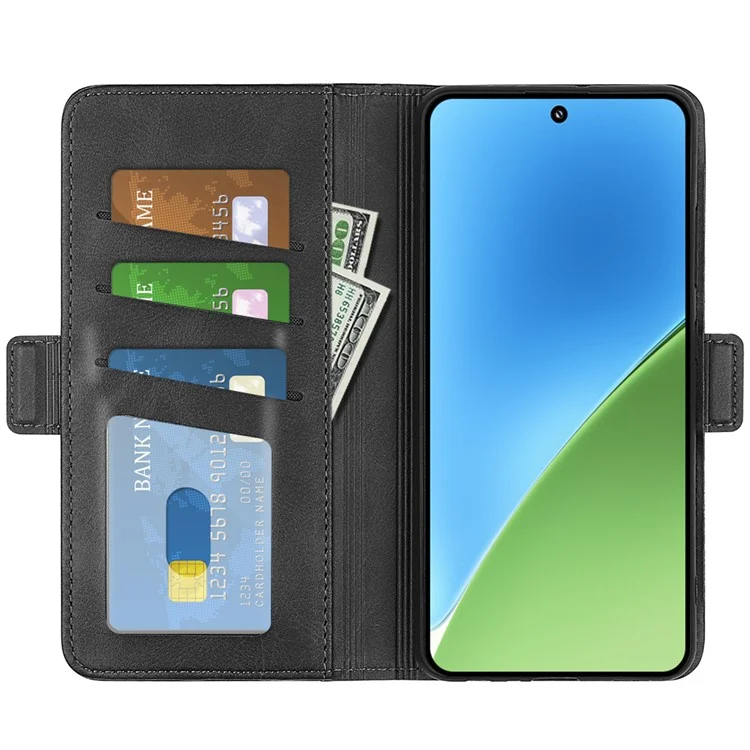 Für Xiaomi 15 Stand Case Kalbsleder-Textur Lederbrieftasche Handyhülle - Schwarz