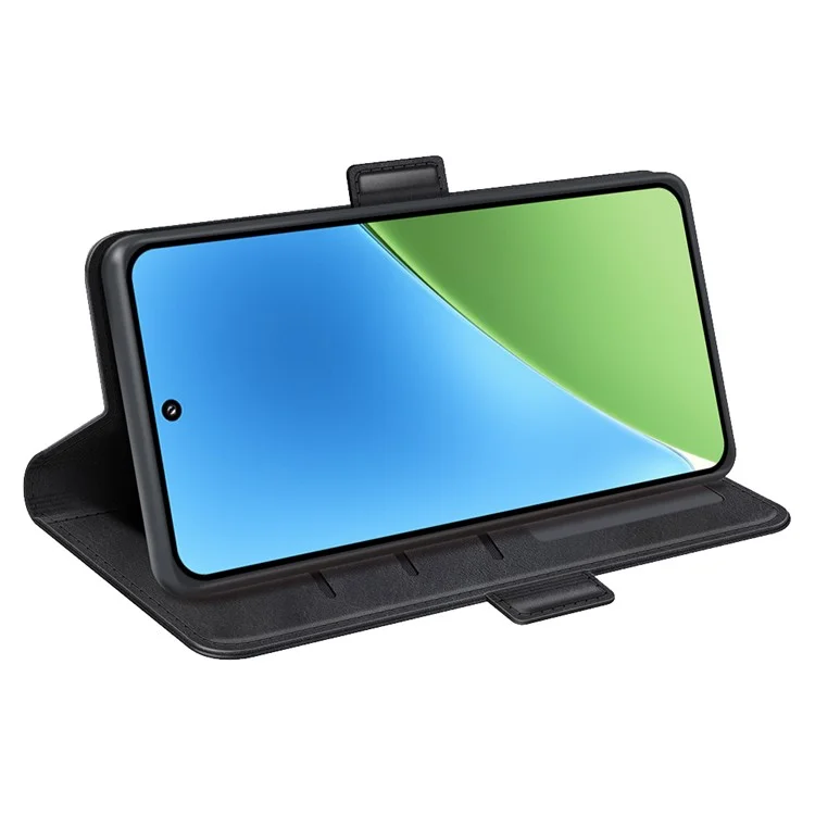 Für Xiaomi 15 Stand Case Kalbsleder-Textur Lederbrieftasche Handyhülle - Schwarz