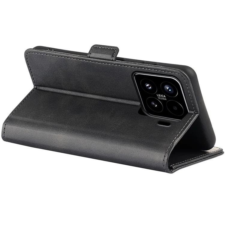 Für Xiaomi 15 Stand Case Kalbsleder-Textur Lederbrieftasche Handyhülle - Schwarz