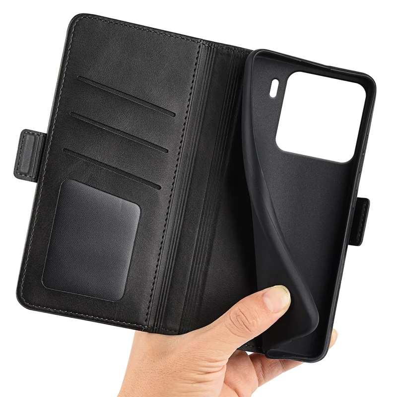 Für Xiaomi 15 Stand Case Kalbsleder-Textur Lederbrieftasche Handyhülle - Schwarz