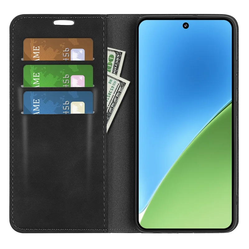 Voor Xiaomi 15 Hoesje Huid-Aanraking Leer Wallet Telefoonhoes - Zwart