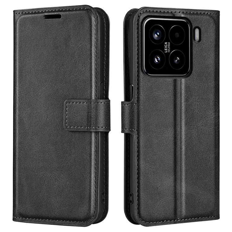 Étui de support pour Xiaomi 15 en cuir de veau à texture anti-rayures - Noir
