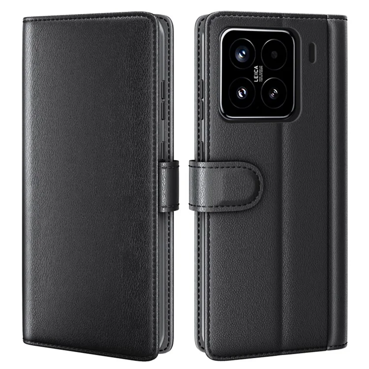 Capa para Xiaomi 15 em couro legítimo dividido, com compartimento para cartões - Preto