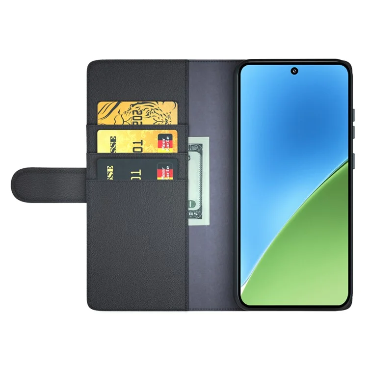 Capa para Xiaomi 15 em couro legítimo dividido, com compartimento para cartões - Preto
