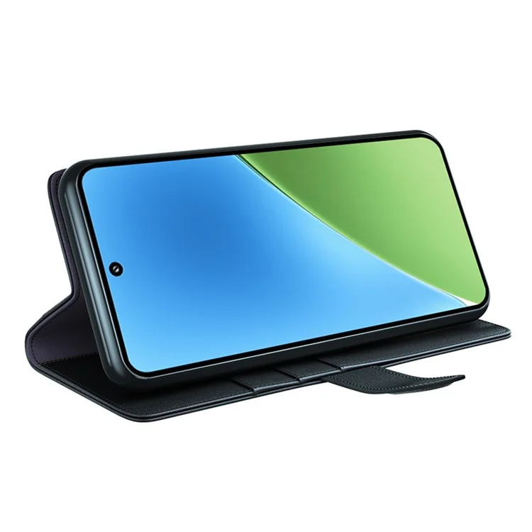 Capa para Xiaomi 15 em couro legítimo dividido, com compartimento para cartões - Preto