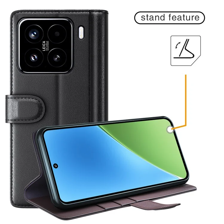 Capa para Xiaomi 15 em couro legítimo dividido, com compartimento para cartões - Preto