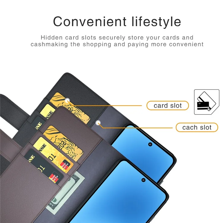Capa para Xiaomi 15 em couro legítimo dividido, com compartimento para cartões - Preto