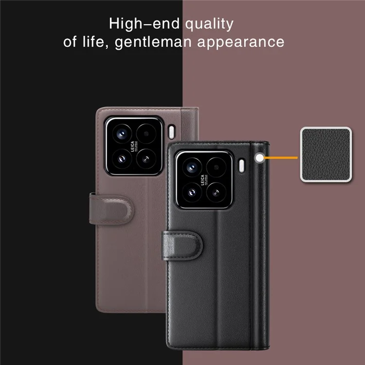 Capa para Xiaomi 15 em couro legítimo dividido, com compartimento para cartões - Preto