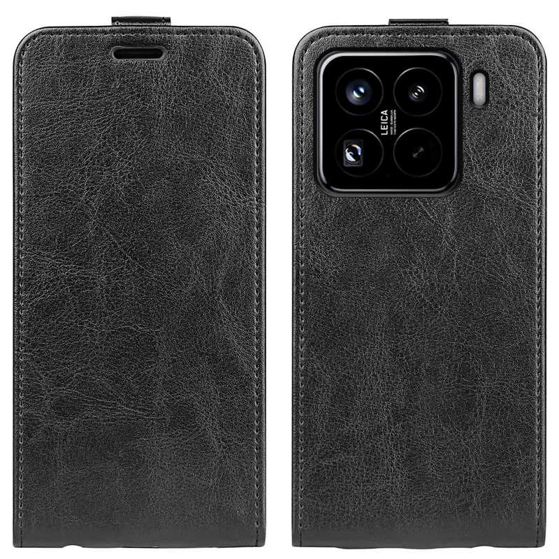 Cover in pelle per Xiaomi 15 Pro con slot per schede, flip verticale - Nero