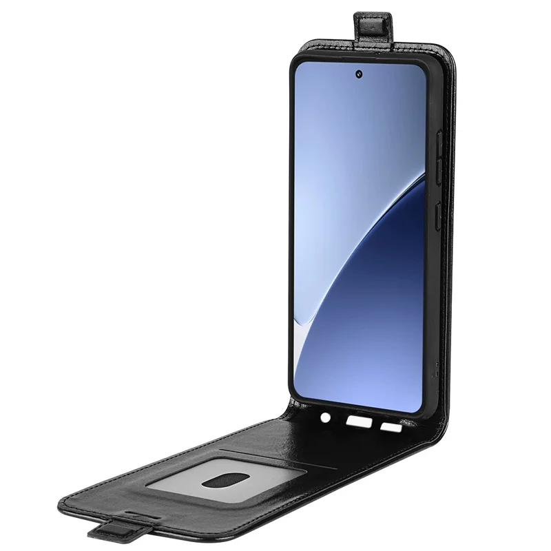 Cover in pelle per Xiaomi 15 Pro con slot per schede, flip verticale - Nero