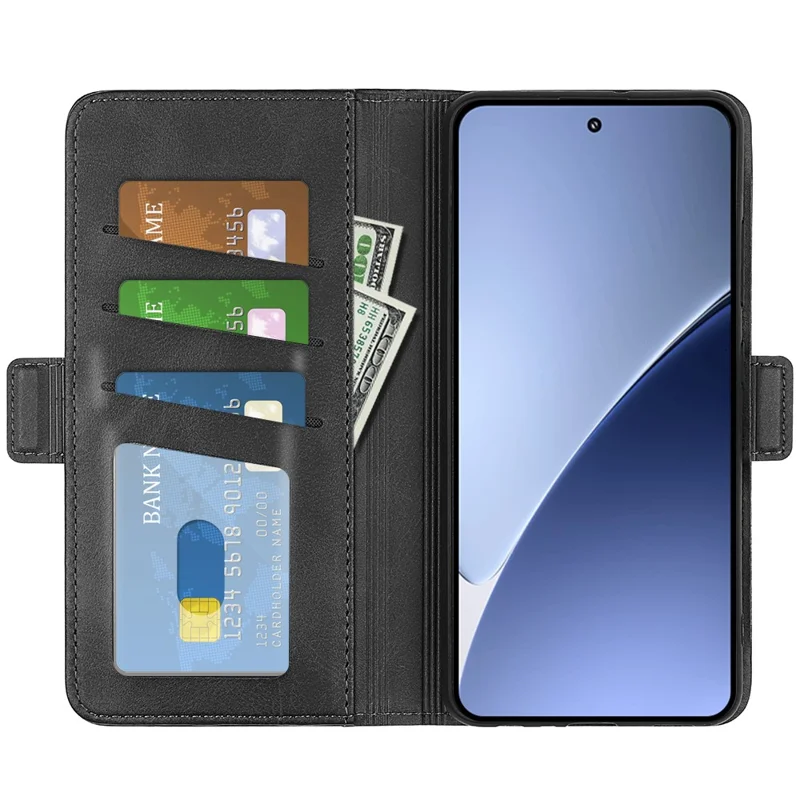 Custodia in pelle con texture vitellino per Xiaomi 15 Pro - Nero