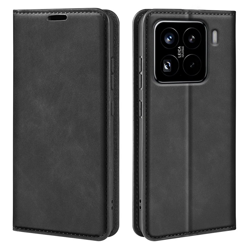 For Xiaomi 15 Pro Case Skin-Touch Leather Wallet Phone Cover - Black