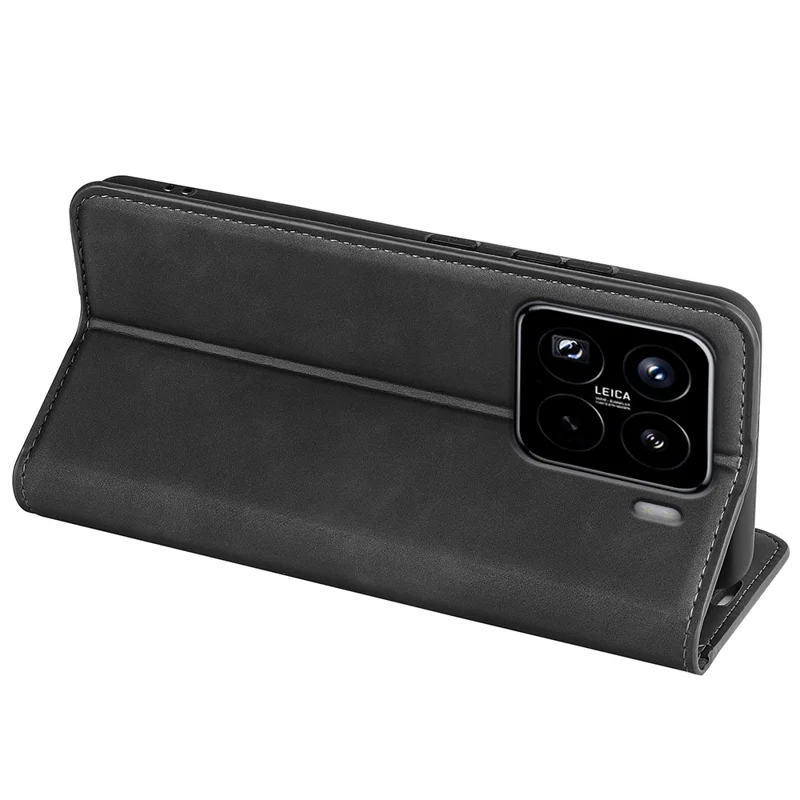 For Xiaomi 15 Pro Case Skin-Touch Leather Wallet Phone Cover - Black