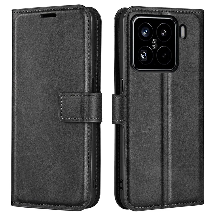 Étui de support pour Xiaomi 15 Pro, texture de cuir de veau anti-rayures - Noir
