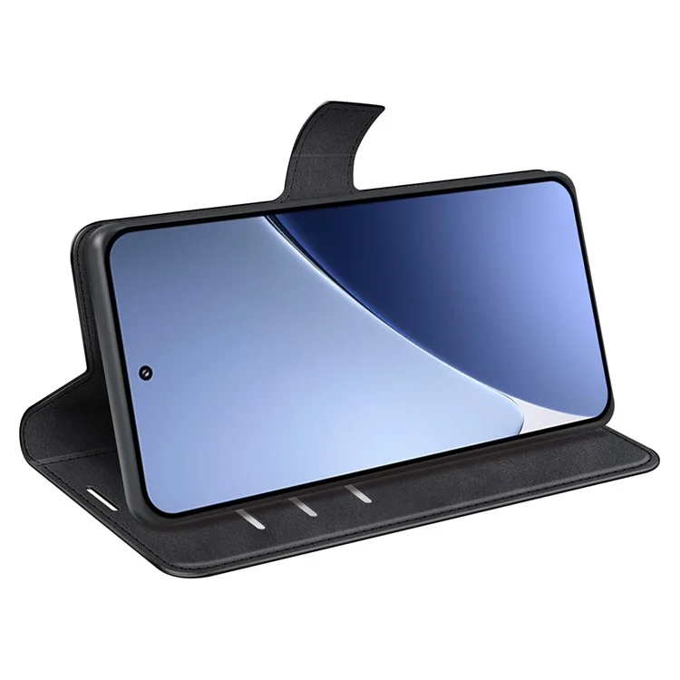 Étui de support pour Xiaomi 15 Pro, texture de cuir de veau anti-rayures - Noir