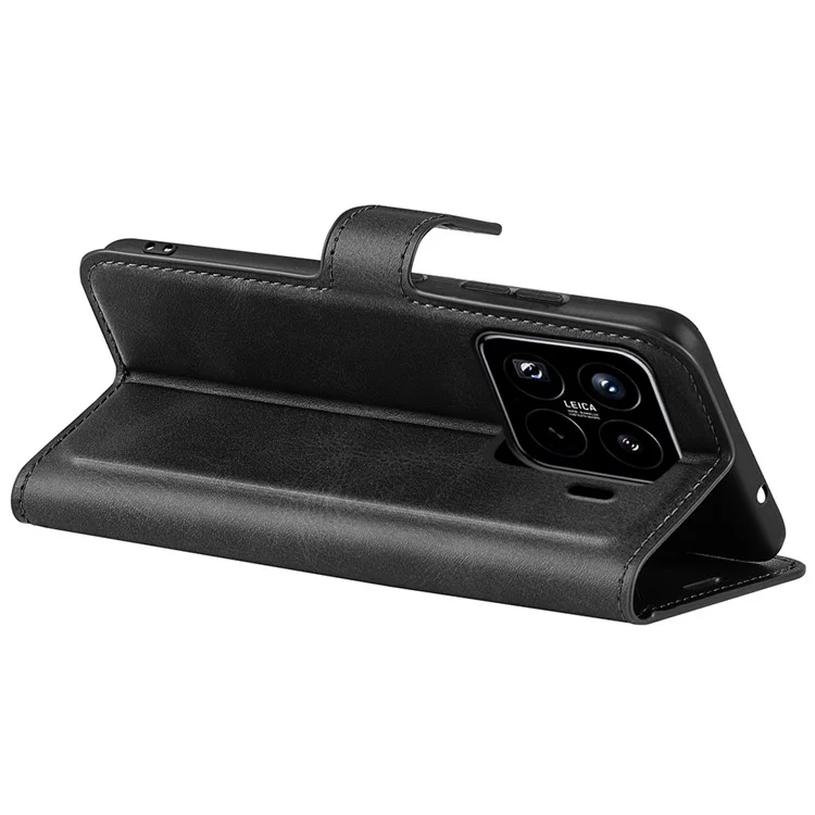 Étui de support pour Xiaomi 15 Pro, texture de cuir de veau anti-rayures - Noir