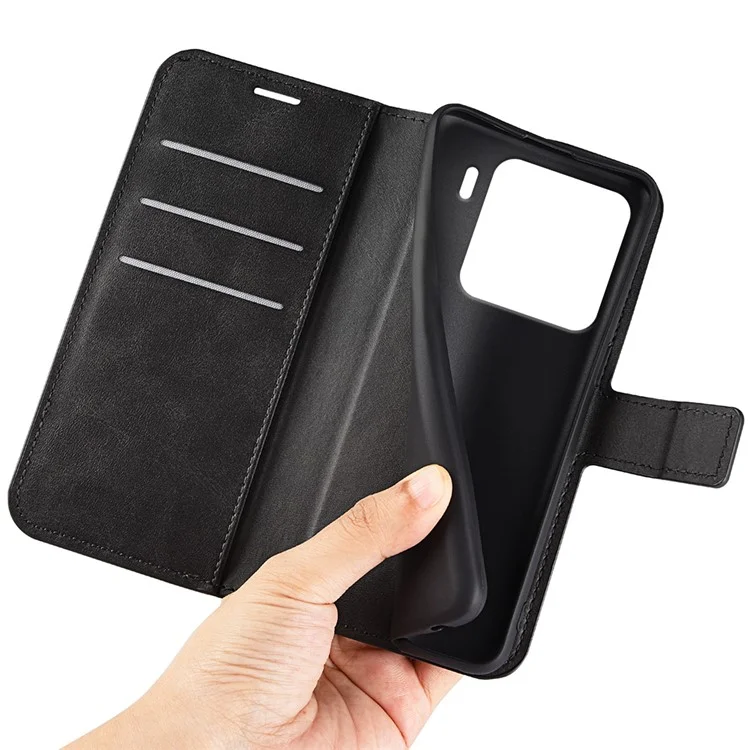 Étui de support pour Xiaomi 15 Pro, texture de cuir de veau anti-rayures - Noir