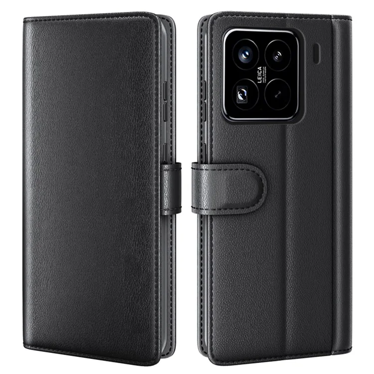 Capa para Xiaomi 15 Pro em Couro Legitimo Dividido, Capa Carteira com Compartimento para Cartão - Preta