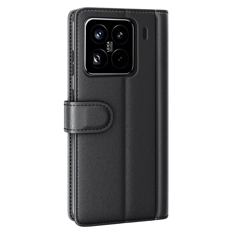 Capa para Xiaomi 15 Pro em Couro Legitimo Dividido, Capa Carteira com Compartimento para Cartão - Preta